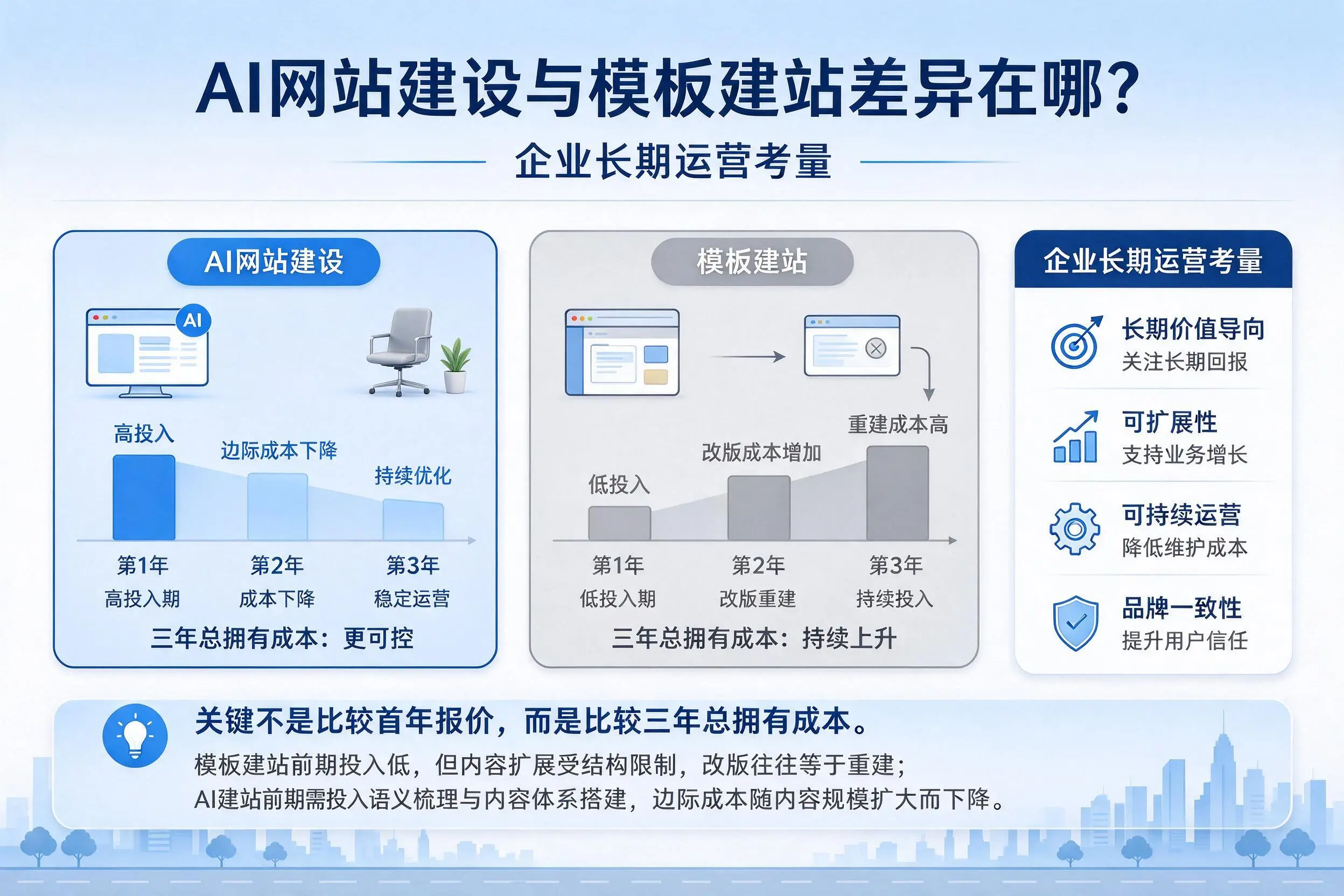 AI网站建设与模板建站差异在哪？潍坊企业长期运营考量
